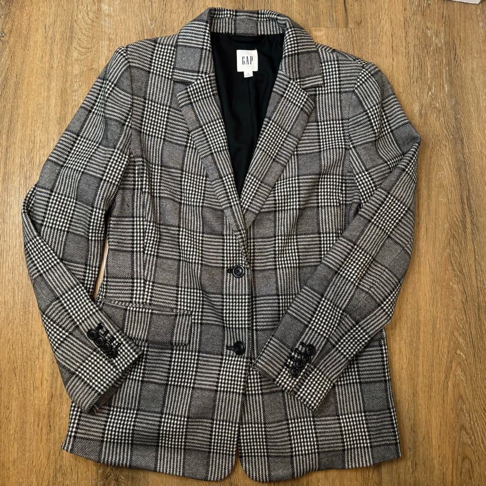 GAP Black & White Two Button Plaid Blazer